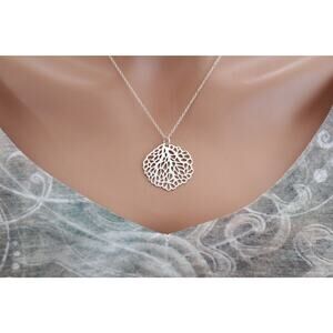 Sterling Silver Sea Fan Round Necklace, Sterling Silver Sea Fan Round Necklace